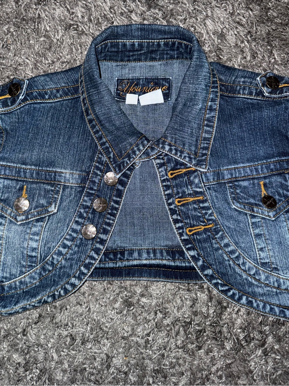 Younique Blue Denim Jacket with Gold Embroidered Logo